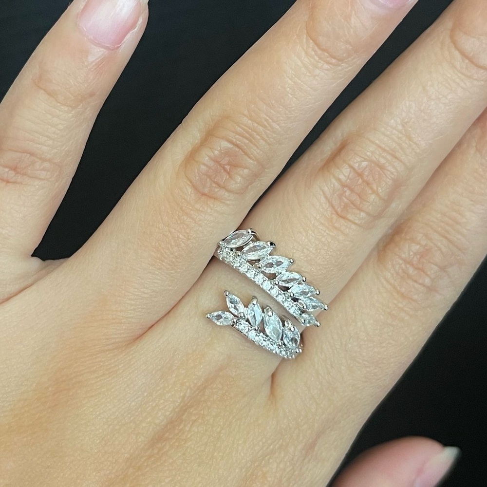 Silver Tone Adjustable Double Vine Cz Statement Chunky Ring - Picture 3 of 5